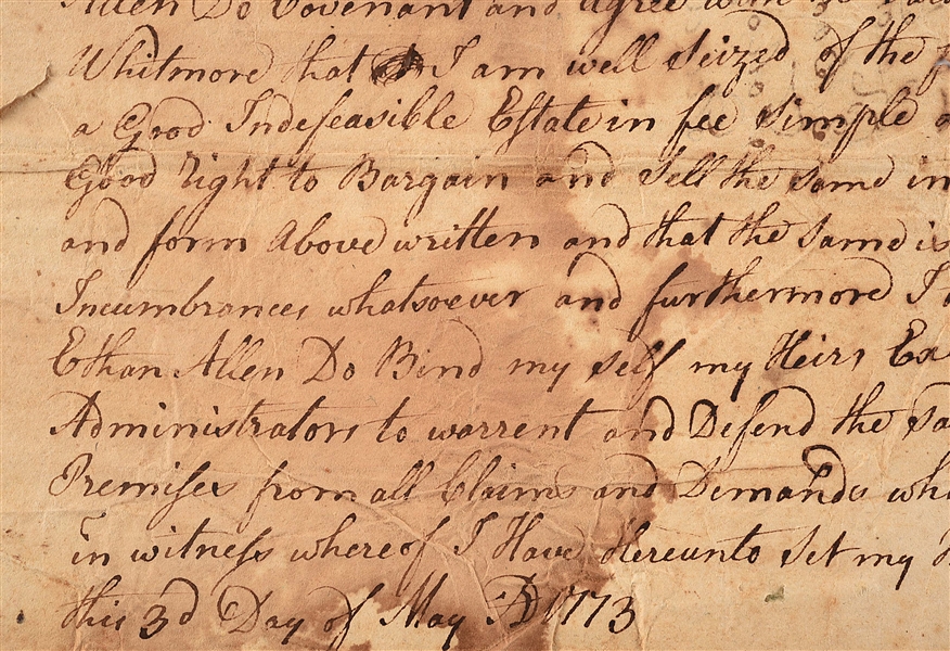 Extremely Rare Ethan Allen Document Signed 7 Times,  Dated May 1773 