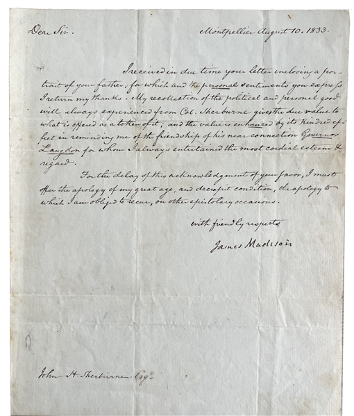 James Madison Letter Signed