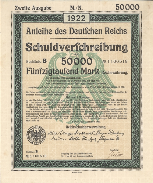 1922 German Bonds - Anleihe des Deutfchen Reichs