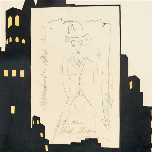 Rare Charlie Chaplin Hand Drawn 3 Quarters Sketch as the Tramp