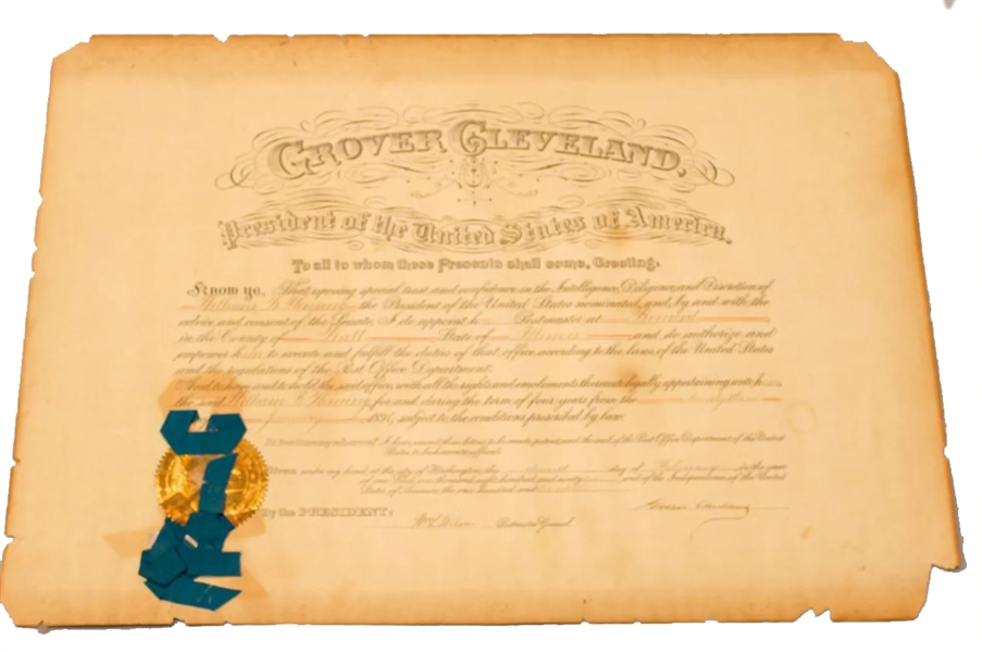 Grover Cleveland Signed Postmaster Appointment