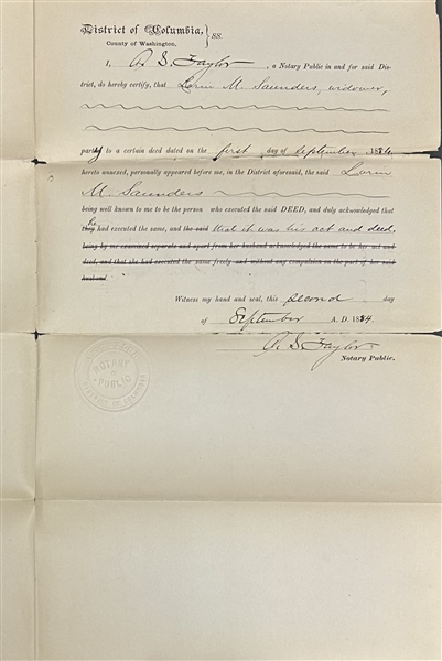 Frederick Douglass Signed Official 1884 Deed