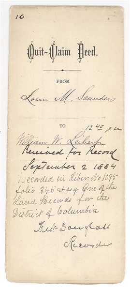 Frederick Douglass Signed Official 1884 Deed