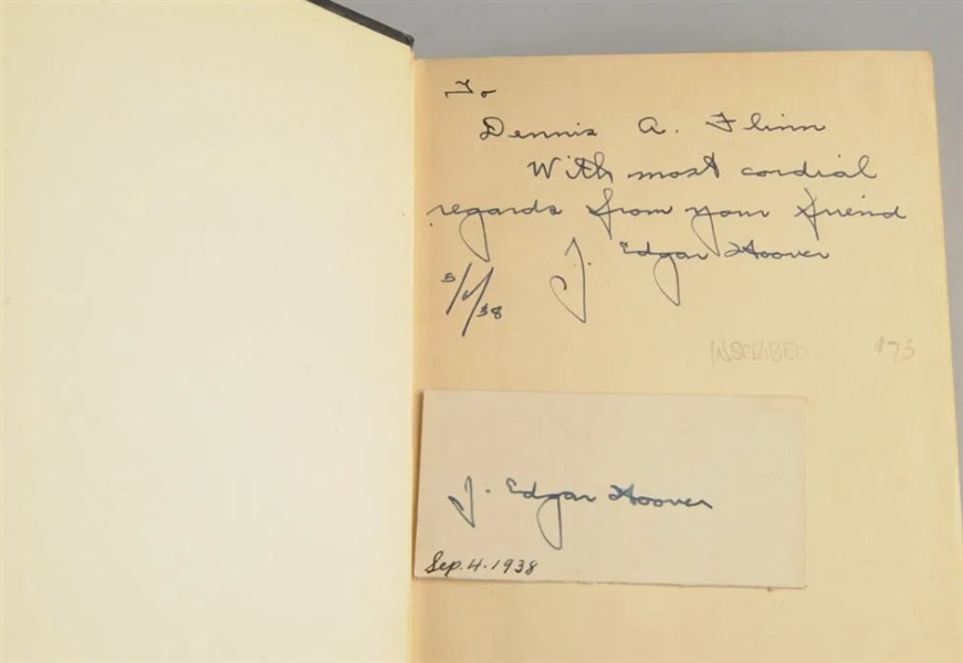 J. Edgar Hoover Signed Book & Card 1938