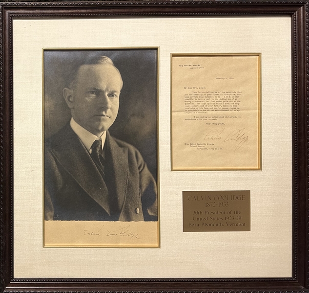 Beautiful Oversized Calvin Coolidge Signed Photo & TLS