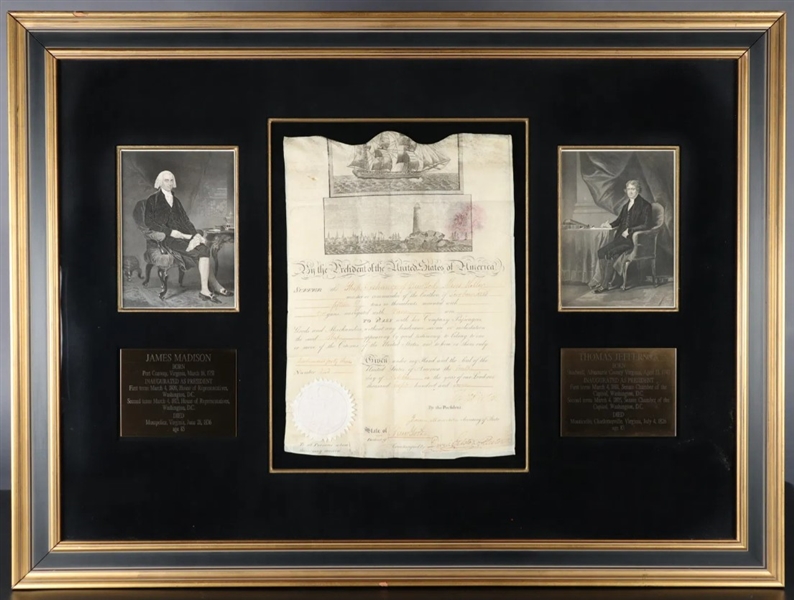 Thomas Jefferson and James Madison Signed Ships Paper