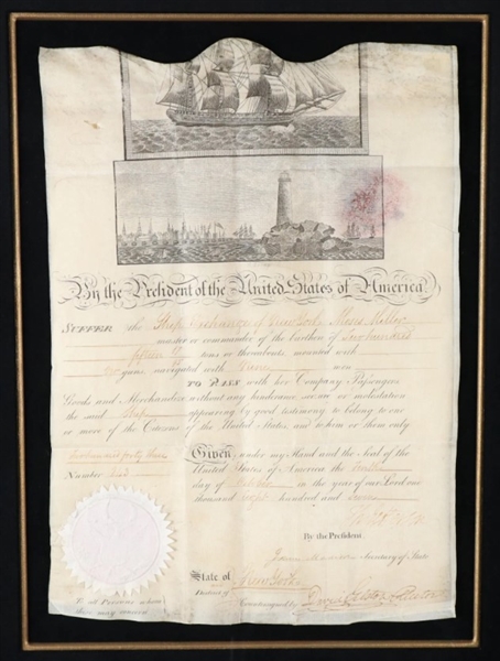 Thomas Jefferson and James Madison Signed Ships Paper