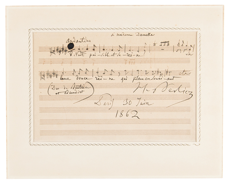 Hector Berlioz Autograph Musical Quotation Signed