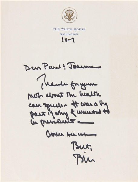 Very Rare Bill Clinton Autograph Letter Signed as President to Paul Newman on Healthcare Reform