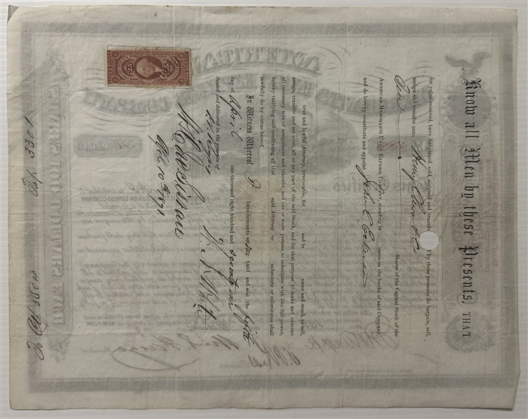 American Merchants Union Express Company signed by William Fargo