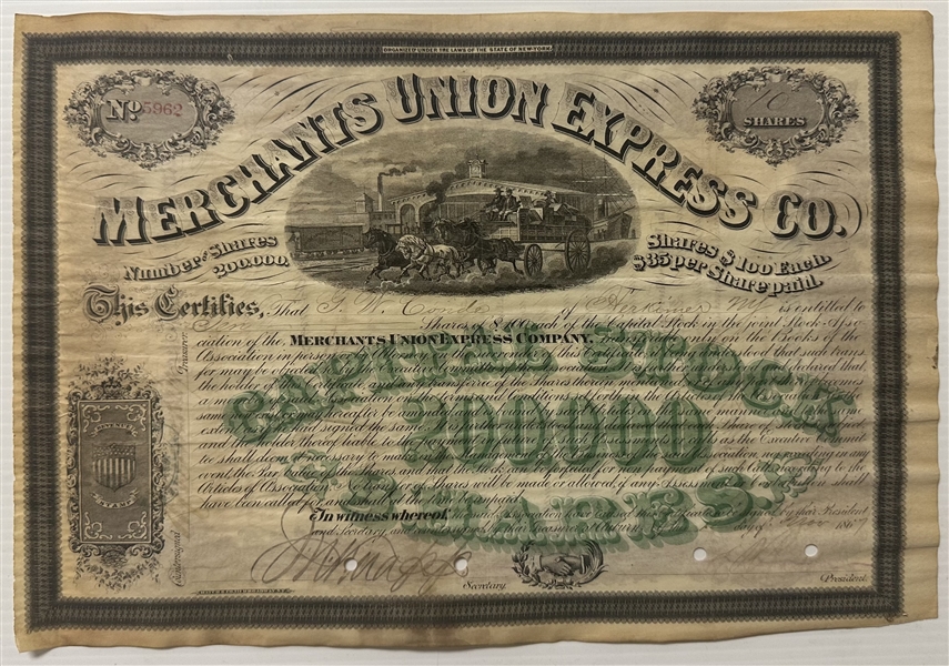 American Merchants Union Express Company signed by William Fargo