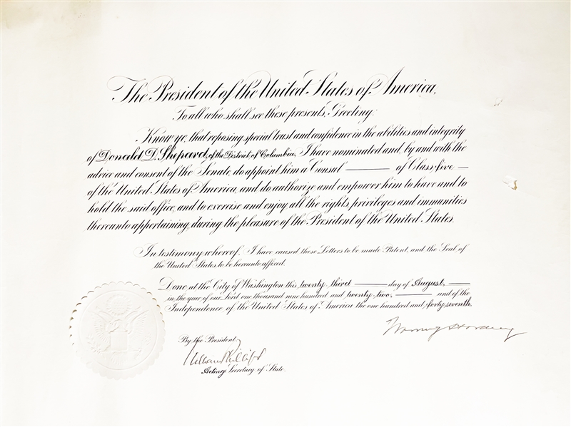 Warren G. Harding Signed Document