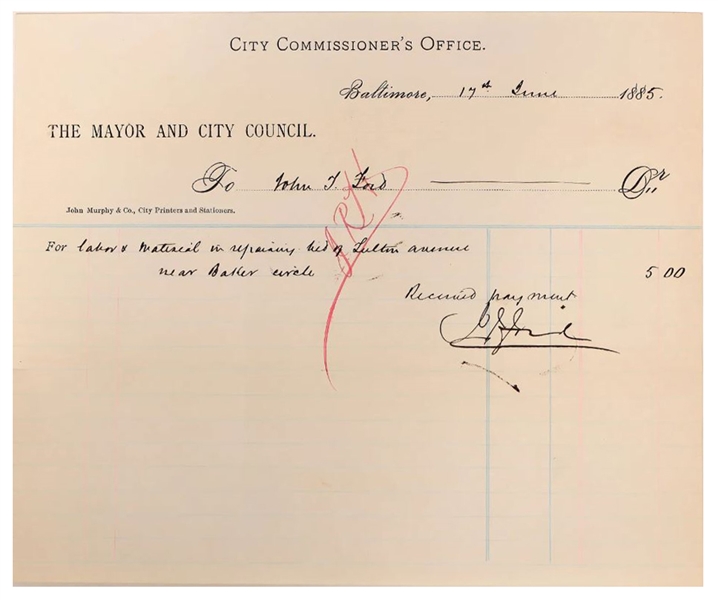 John Ford uncommon Signed  Document - proprietor of “Fords Theater” where Lincoln was shot