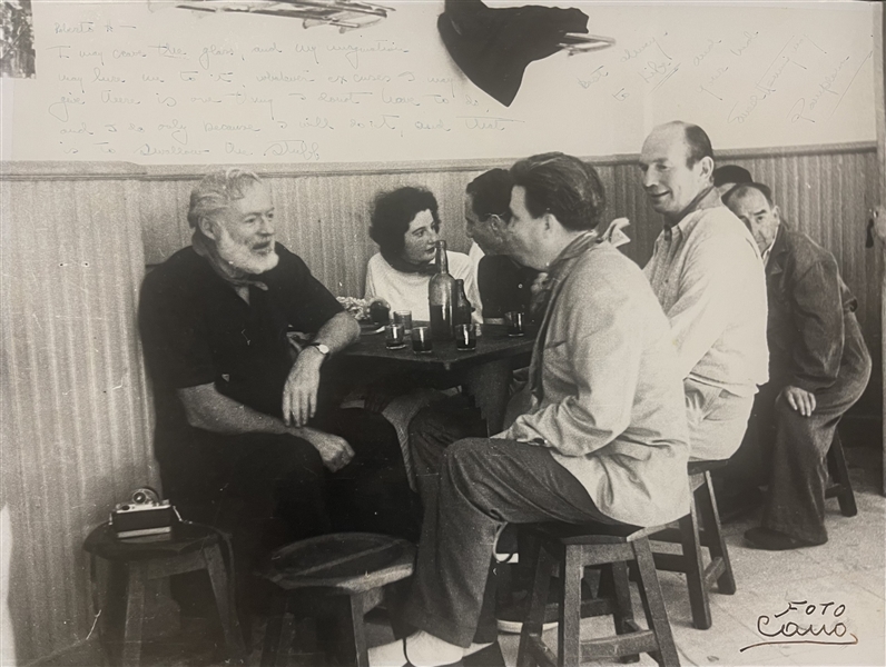 Rare 12 x 16 Ernest Hemingway Signed Photo with long Inscription about Drinking Wine. I may crave the glass… lure me to it…. that is to swallow the stuff  to his dear friend Roberto Herrera