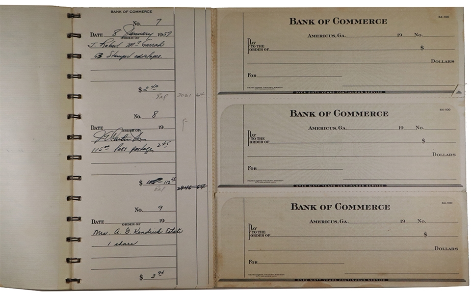 Jimmy Carter Business Checkbook from his early years 1956-57