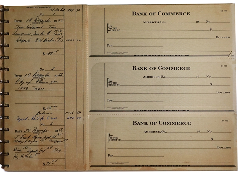 Jimmy Carter Business Checkbook from his early years 1956-57