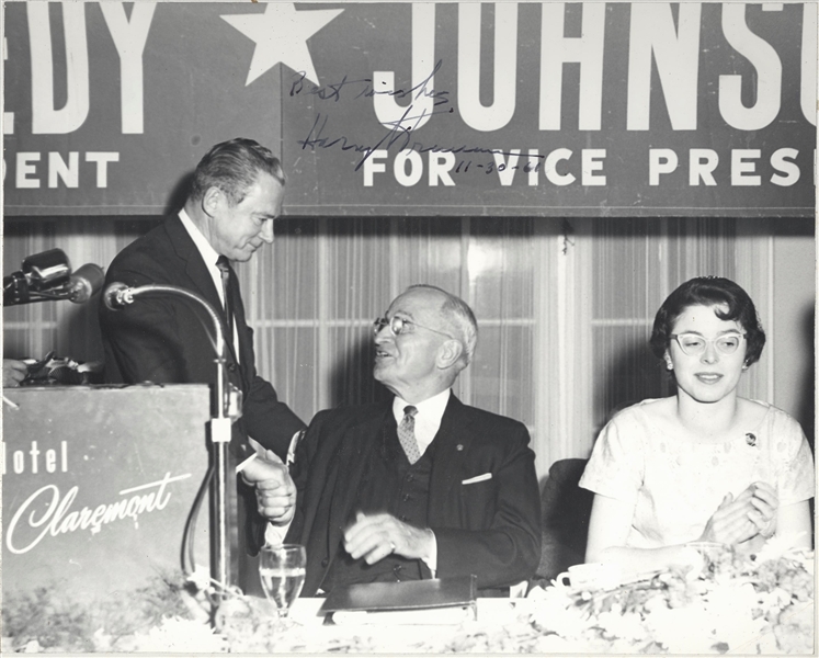 Harry Truman Signed Photo Harry Truman Signed Photo from a John F. Kennedy- Lyndon Johnson Campaign Dinner