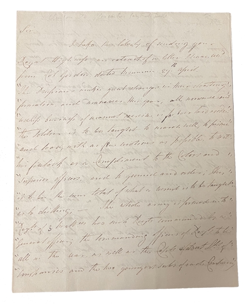 HENRY CLINTON AUTOGRAPH SIGNED LETTER TO YOUR ROYAL HIGHNESS RE:  PRUSSIAN DRILL, NEWS FROM THE EAST, AND MILITARY ADVICE.