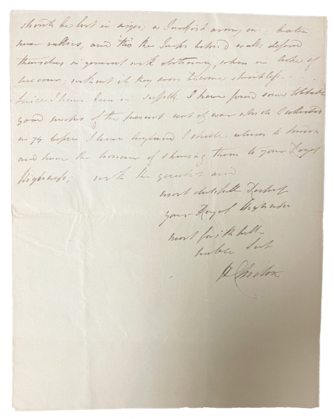 HENRY CLINTON AUTOGRAPH SIGNED LETTER TO YOUR ROYAL HIGHNESS RE:  PRUSSIAN DRILL, NEWS FROM THE EAST, AND MILITARY ADVICE.