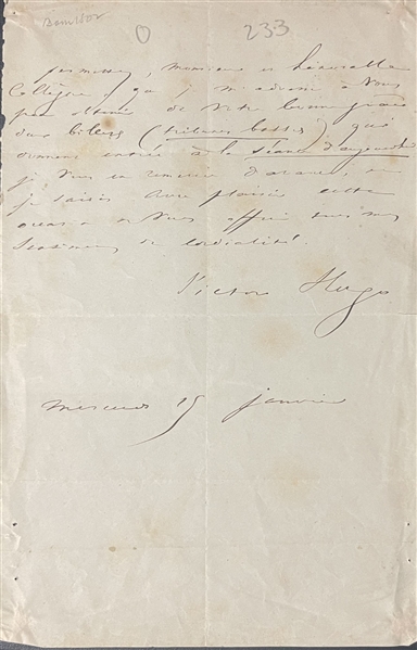 Victor Hugo Autograph Letter Signed 