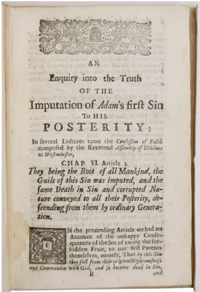 John Hancock’s signed and owned copy of Edward Wigglesworth. An Enquiry into the Truth of the Imputation of the Guilt of Adams' First Sin to His Posterity 