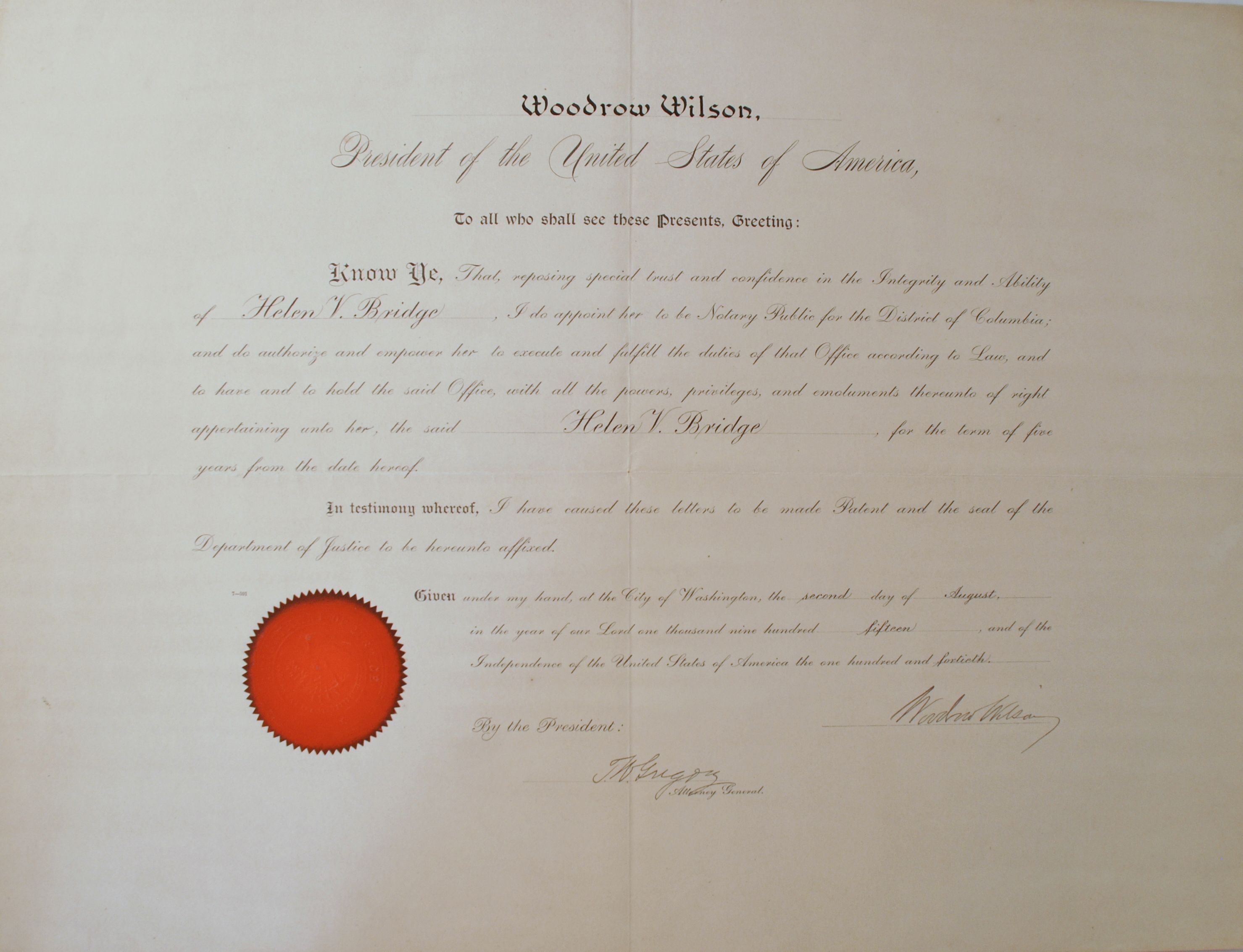 Lot Detail - Woodrow Wilson Appoints a Woman Notary