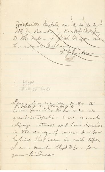 Incredible Stonewall Jackson WAR DATE Autograph Document Signed & Note
