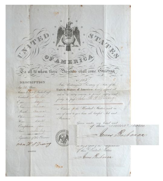James Buchanan 1847 Passport papers