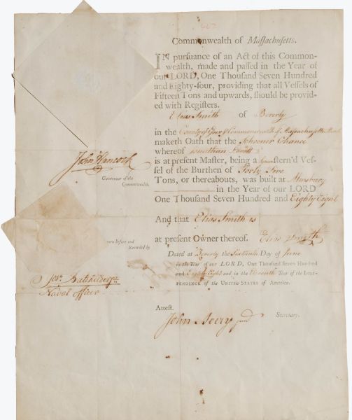 John Hancock Naval Document 1788