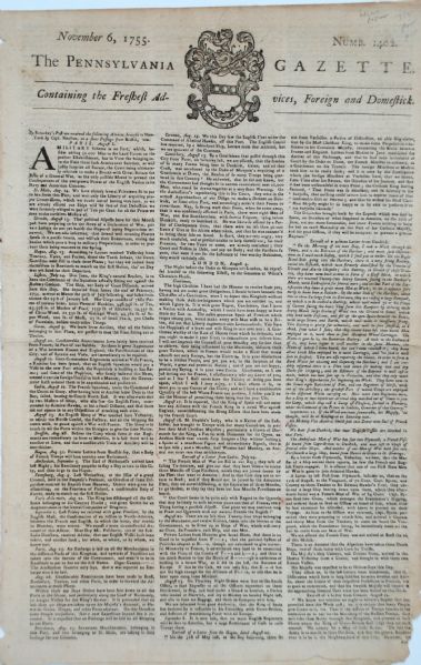 Lot Detail - THE PENNSYLVANIA GAZETTE: Printed By Franklin