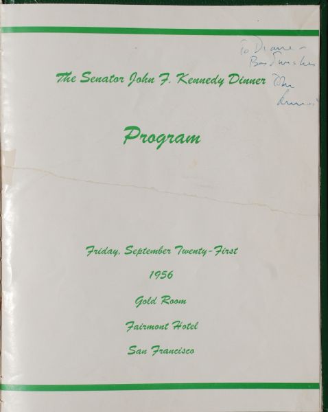John F Kennedy Signed Dinner Program