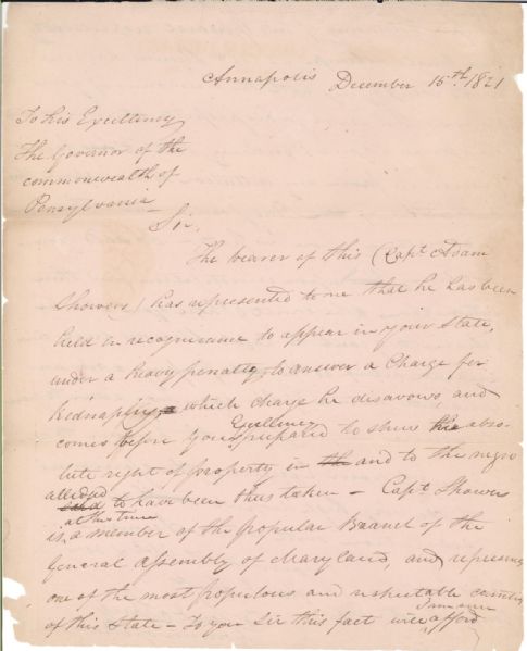 SAMUEL SPRIGG (Fugitive Slave Content Letter)