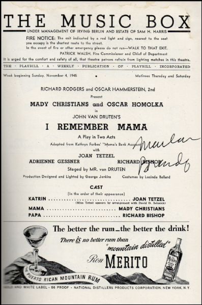Marlon Brando, Signed Playbill from his Stage Debut!