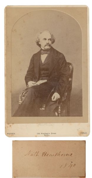 Nathaniel Hawthorne Autograph and original Cabinet Photograph
