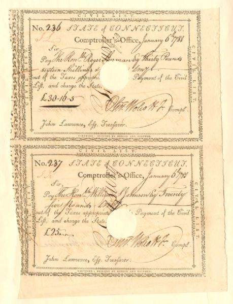 Oliver Wolcott, Jr.  Signed Uncut Pay Orders