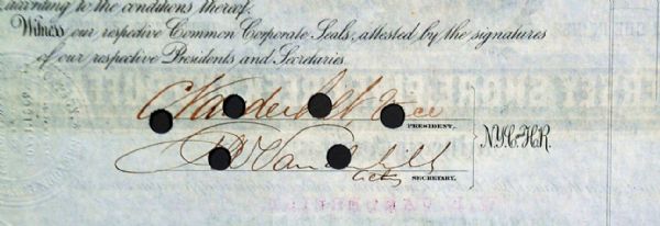 $10,000 RAILWAY BOND OF 1882 JERSEY SHORE, PINE CREEK & BUFFALO RWY SIGNED BY THREE IMPORTANT VANDERBILTS! 