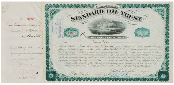 Rockefeller & Flagler Signed Standard Oil Trust