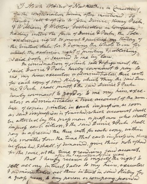 Noah Webster Original Book Publishing Contract!