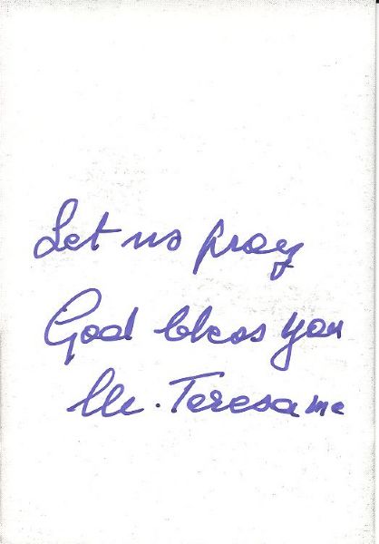 Mother Teresa small signed paper photo
