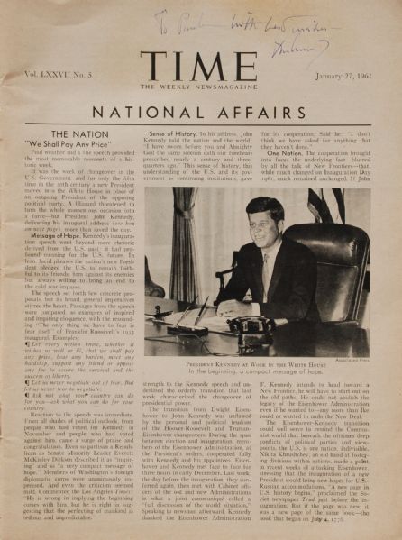 John F. Kennedy Signed Inaugral Time Magazine