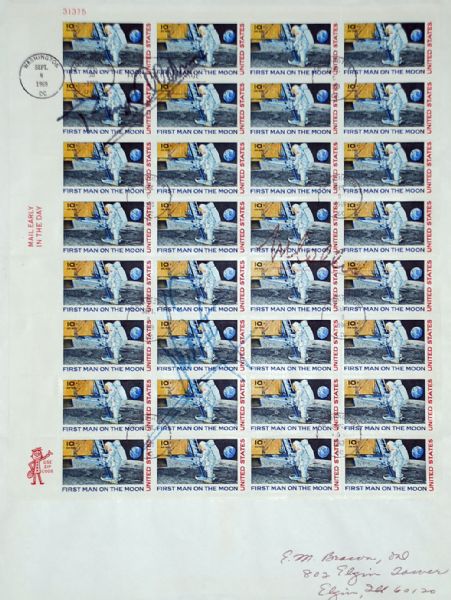 Apollo 11 Crew Signed Stamp Sheet