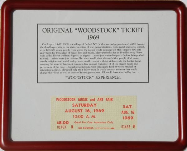 Original Unused Woodstock Ticket