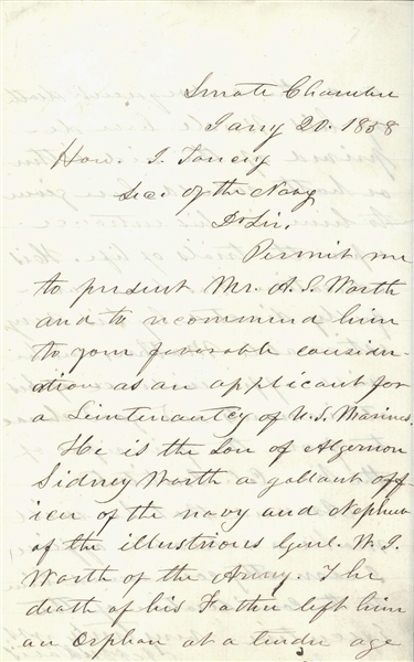 Jefferson Davis- Letter of Recommendation for the Marines