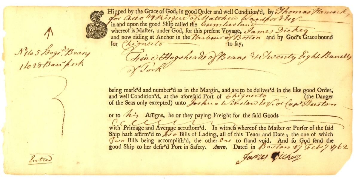John Hancock - Scarce Hand Annotated 1762 Autographed Document
