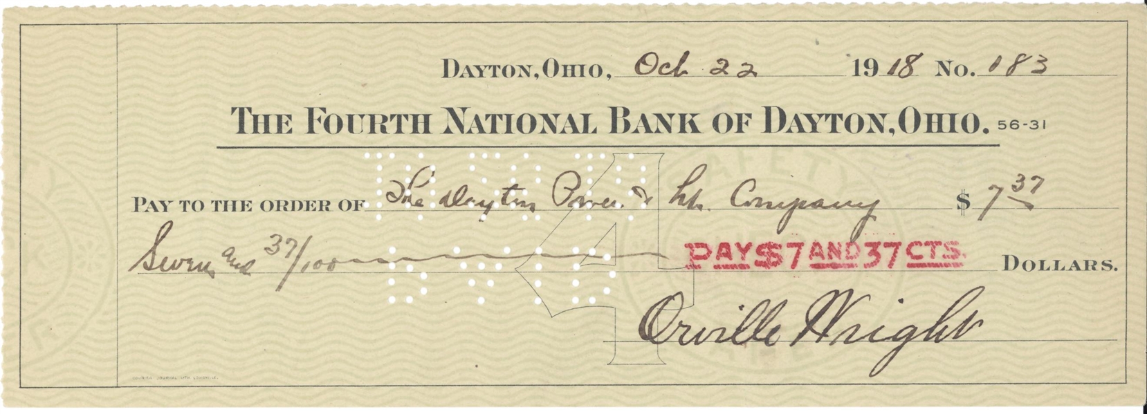 Orville Wright Signed Check