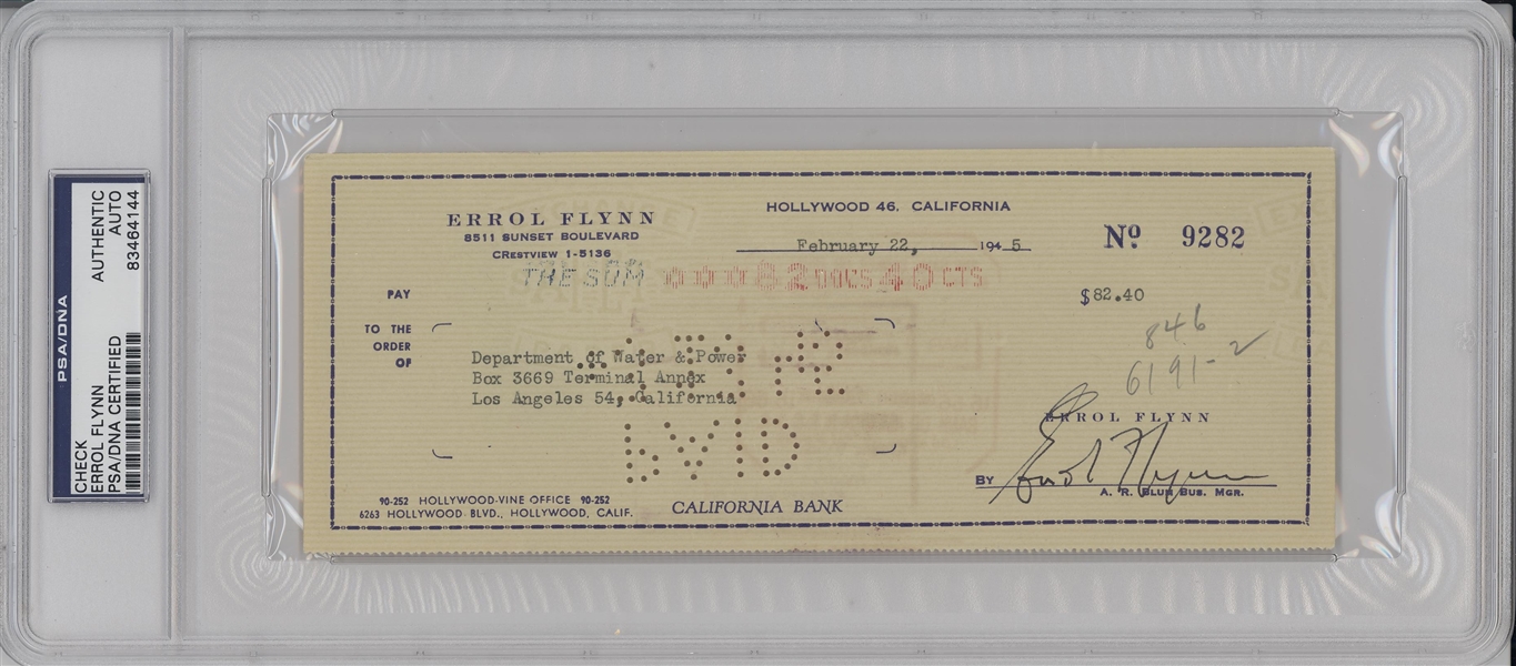 Errol Flynn Signed Check