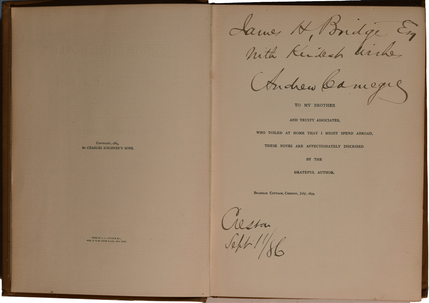 Andrew Carnegie signed Triumphant Democracy or Fifty Year’s March of the Republic