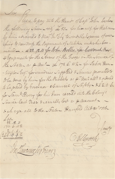 Oliver Ellsworth 1776 signed Document