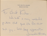 John F. Kennedy, White House Programs, Menus ,Invitations, Notes- Jacqueline Kennedy Hand-Written Note