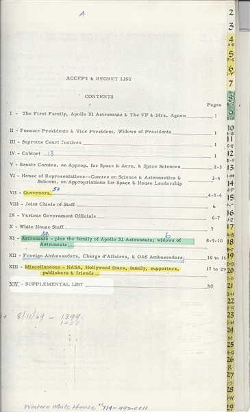 Nixon Administration- Working Guest List, Menu, Seating chart and photograph for Apollo 11 dinner